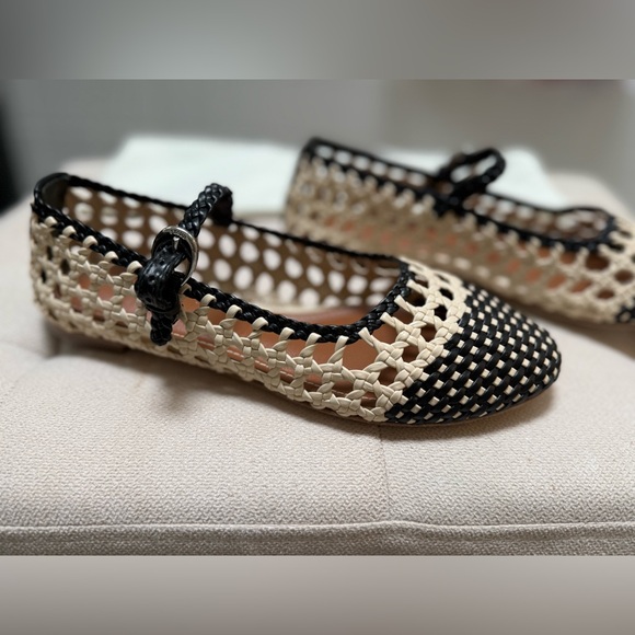 STAUD Beige and Black Woven Nell Mary Jane Sandals New In Box - Picture 4 of 9